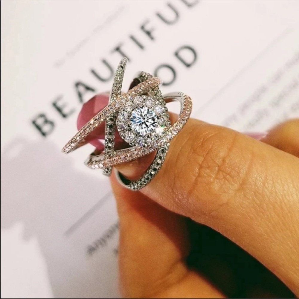 NEW ROSE GOLD 925 STERLING SILVER DIAMOND RING - Picture 2 of 5